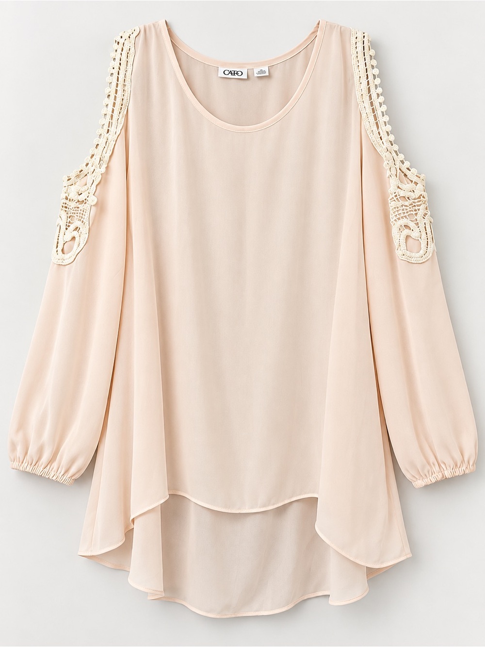 Cato Blush Crochet Cold Shoulder High Low Blouse XL